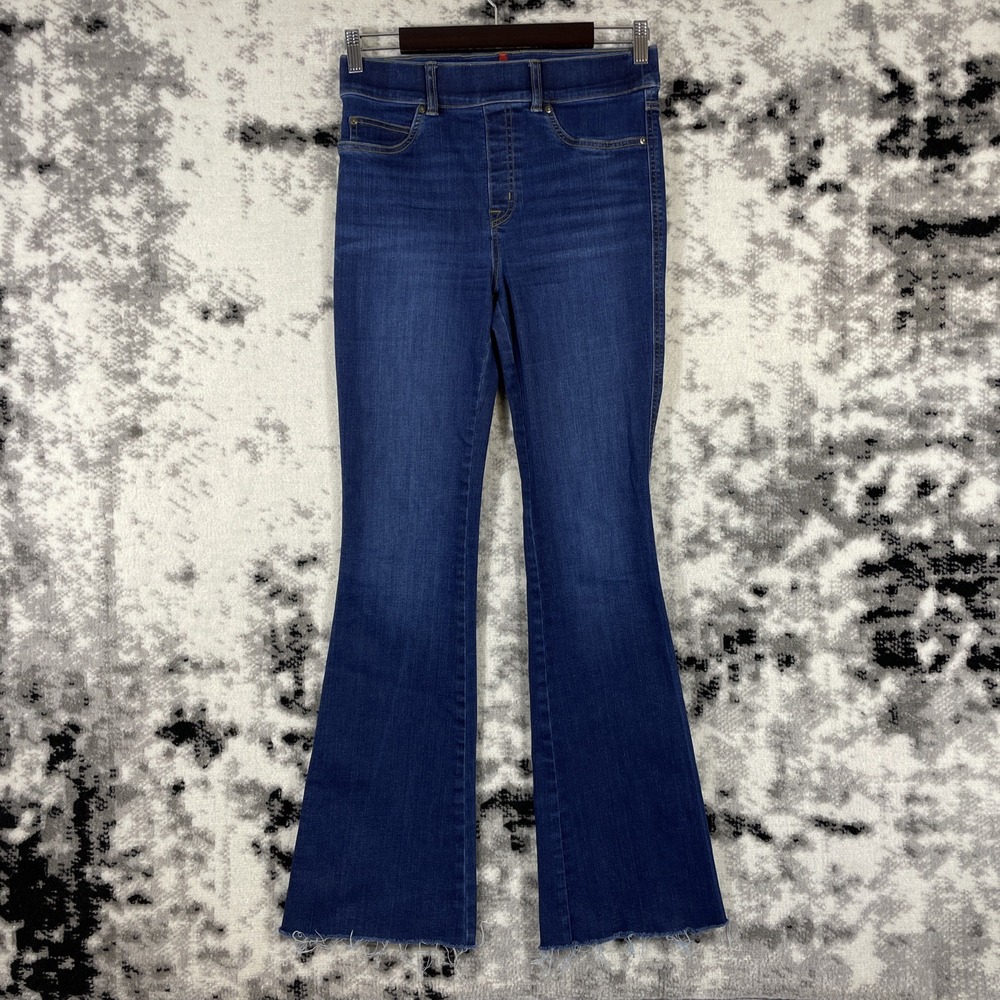 Spanx Flare in Midnight Pull On Jeans Womens Size Small Raw Hem Stretch‎
